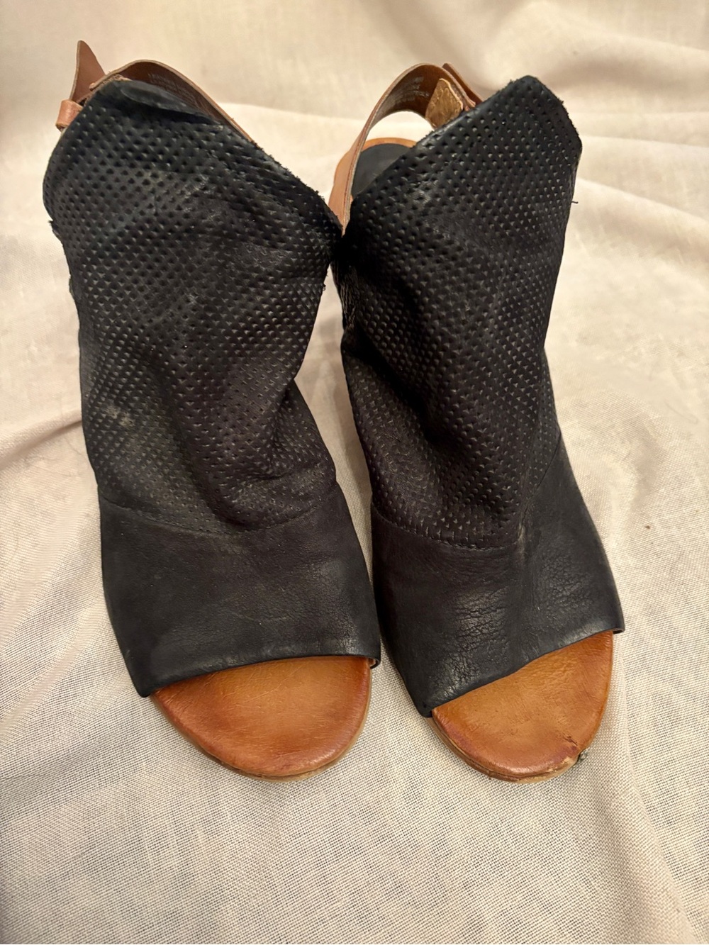 Miz Mooz New York Stacked-Heel Sandals — Size 10